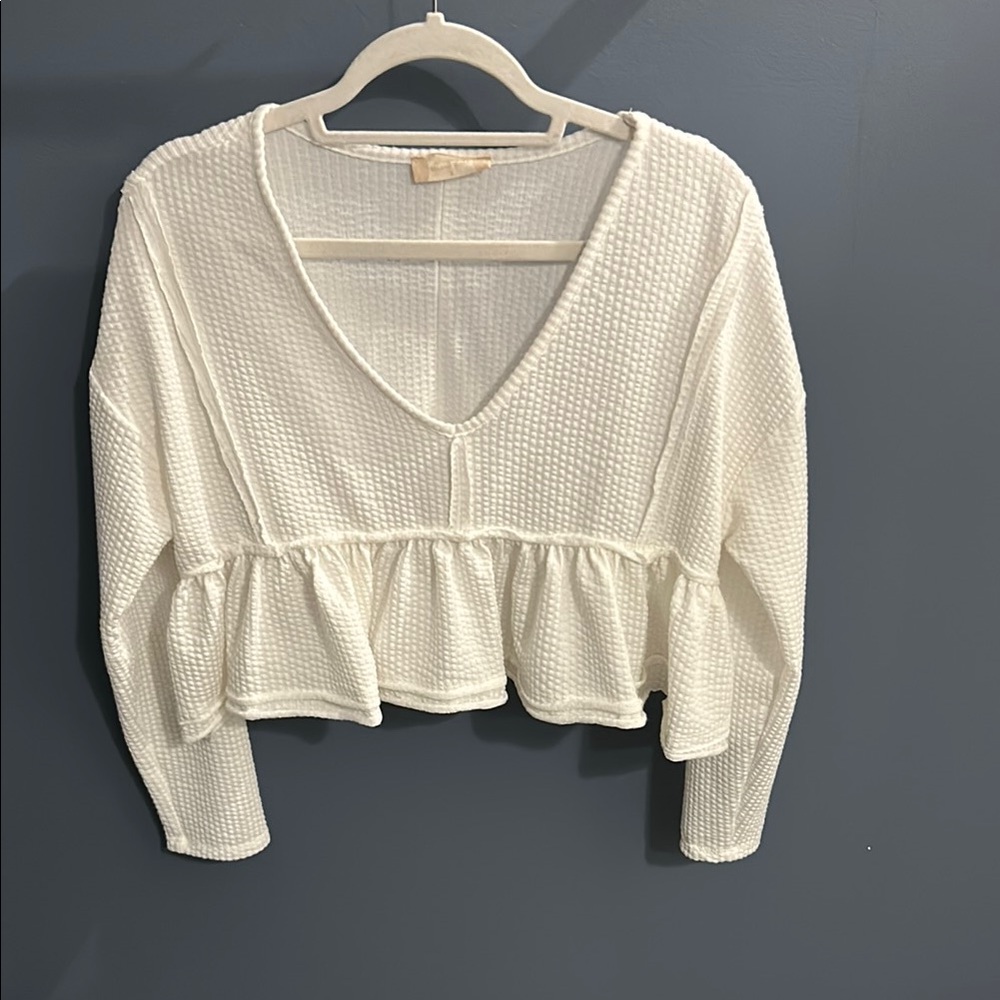 Altar'd State Cream Cropped Peplum Blouse